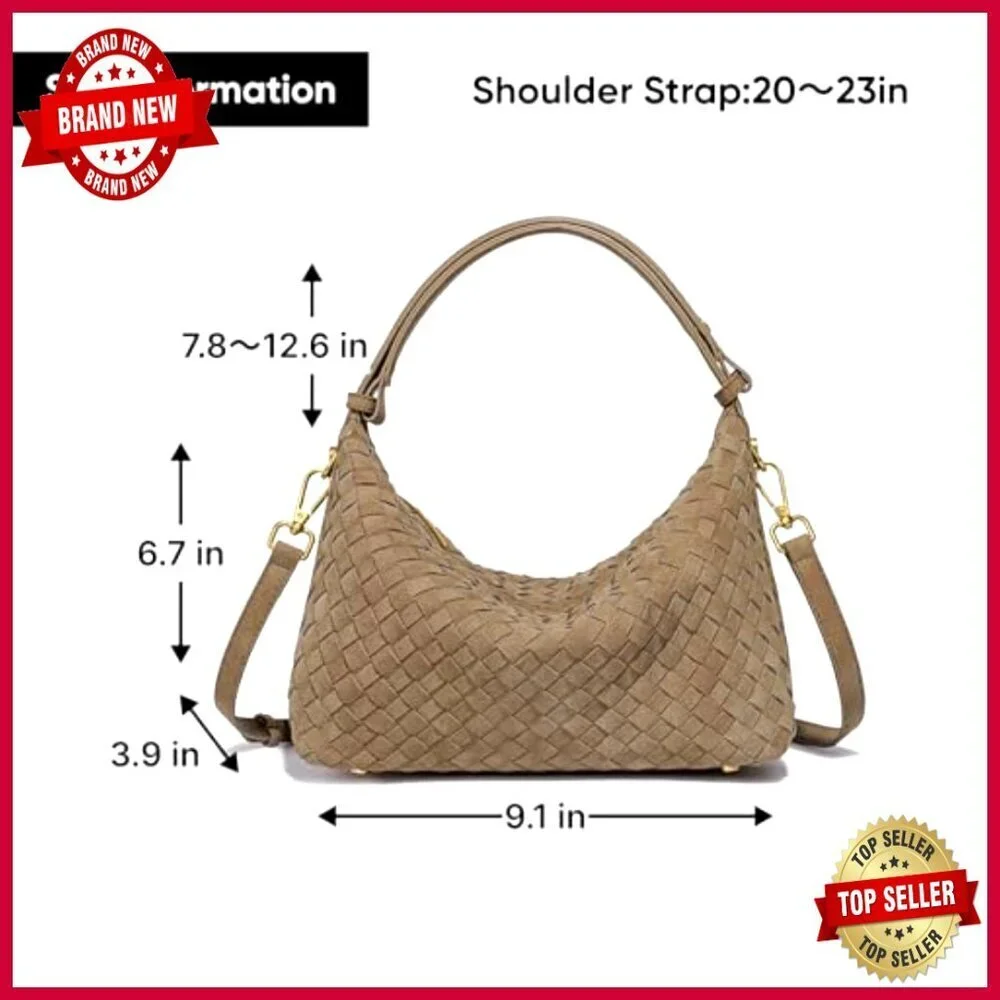 Medium Woven Suede Hobo Satchel, Adjustable Crossbody Shoulder Bag